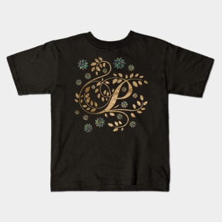 Luxury Golden Calligraphy Monogram with letter P Kids T-Shirt